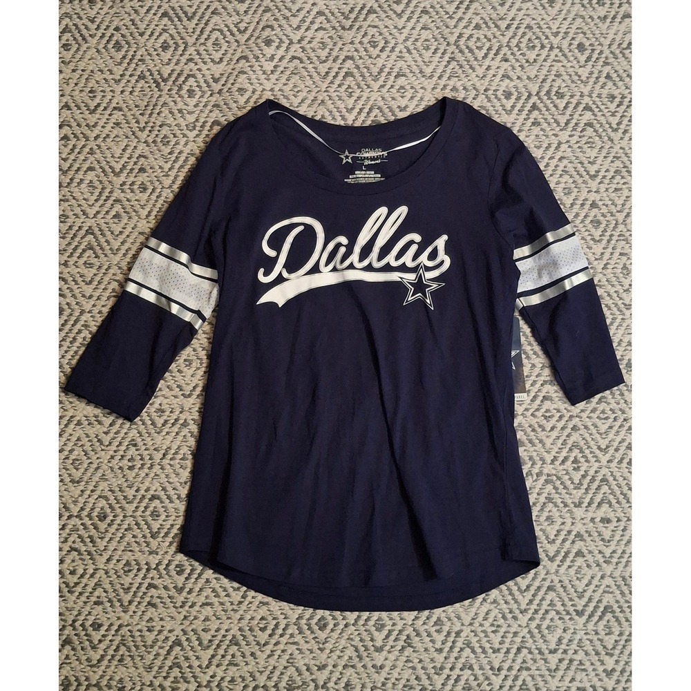 Dallas Cowboys Authentic Womens Navy Blue 3/4 Sleeve Graphic T-Shirt Large NWT